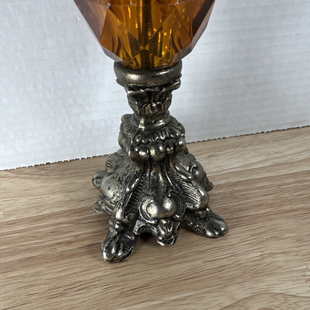 Vintage Candle Holder Brass and Amber Lucite Candlestick 8" - Picture 4 of 5